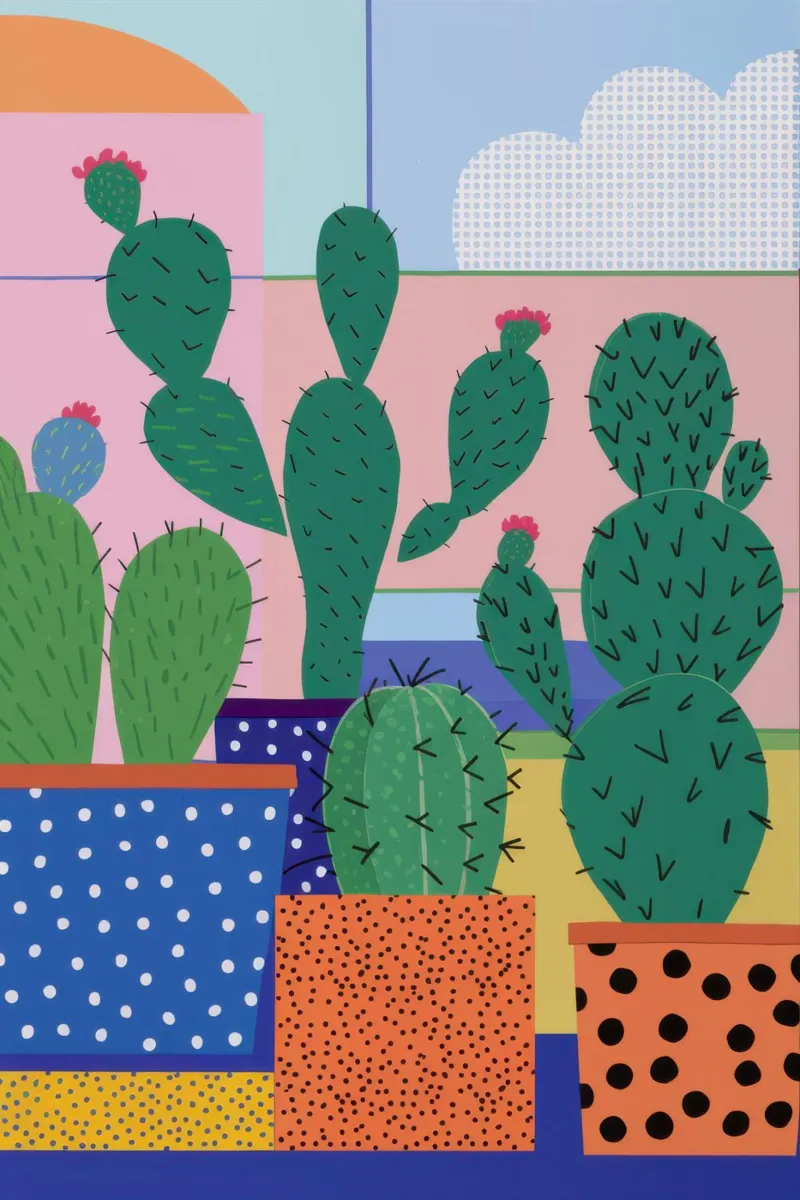 Kleurrijk cactusvenster canvas met Baklijst van Thistle Bloom