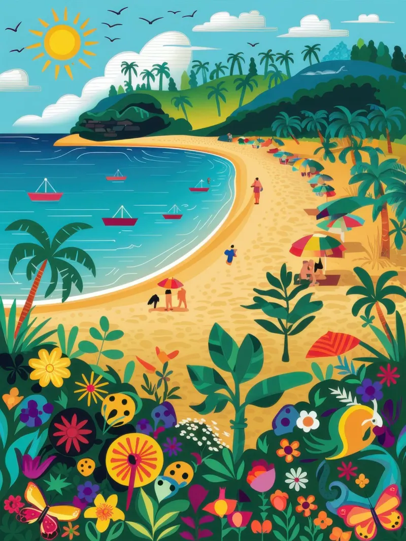 Giornata idilliaca sulla spiaggia poster con telaio in legno da Gaia Viesta