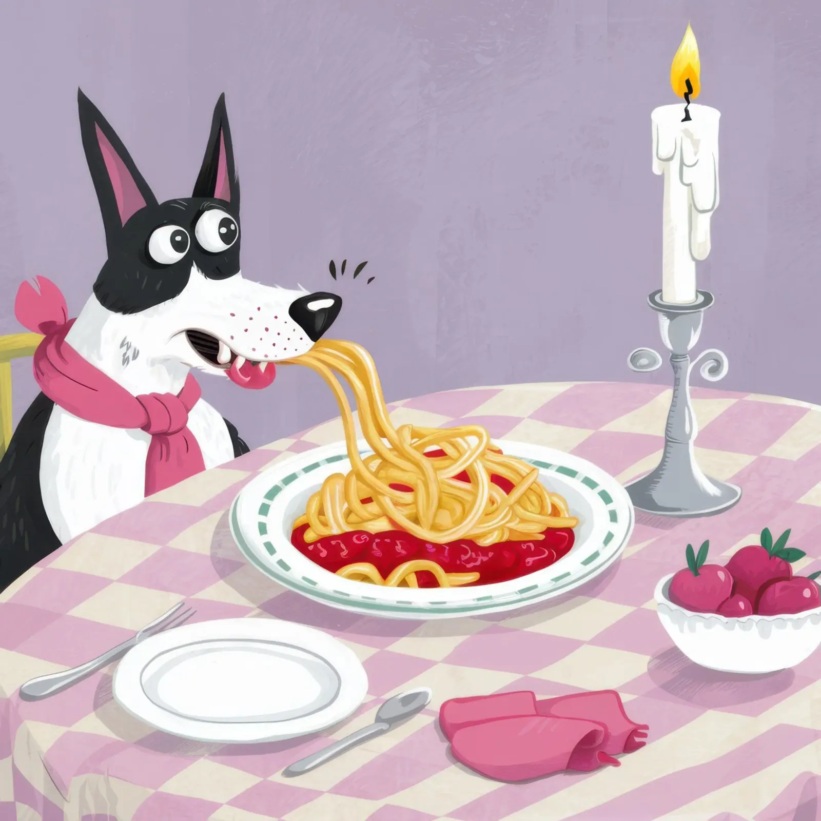 Dog Spaghetti Night poster con telaio in legno da Selene Shade