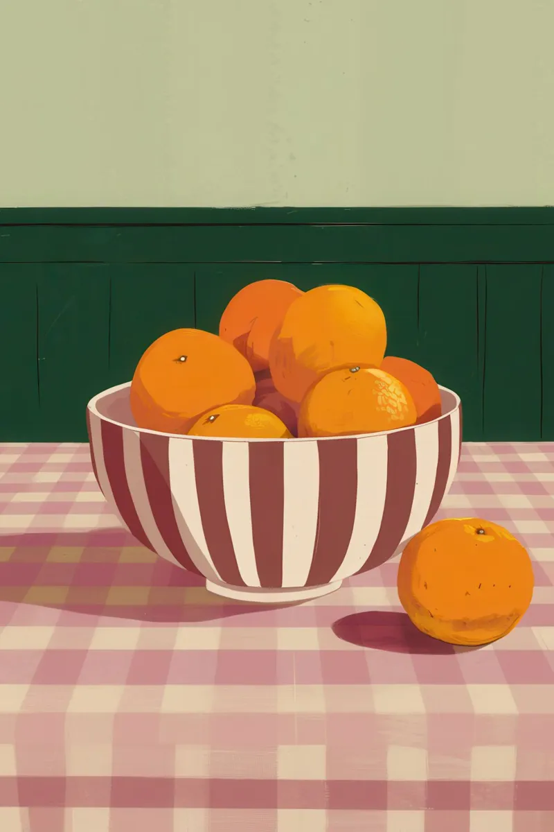 Checkered Table Oranges canvas with Floater frame by Luna Aura