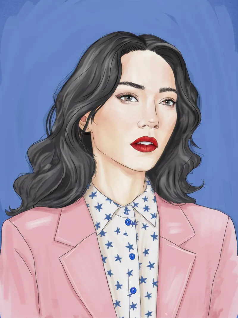 Donna con blazer rosa poster con telaio in legno da Selene Shade