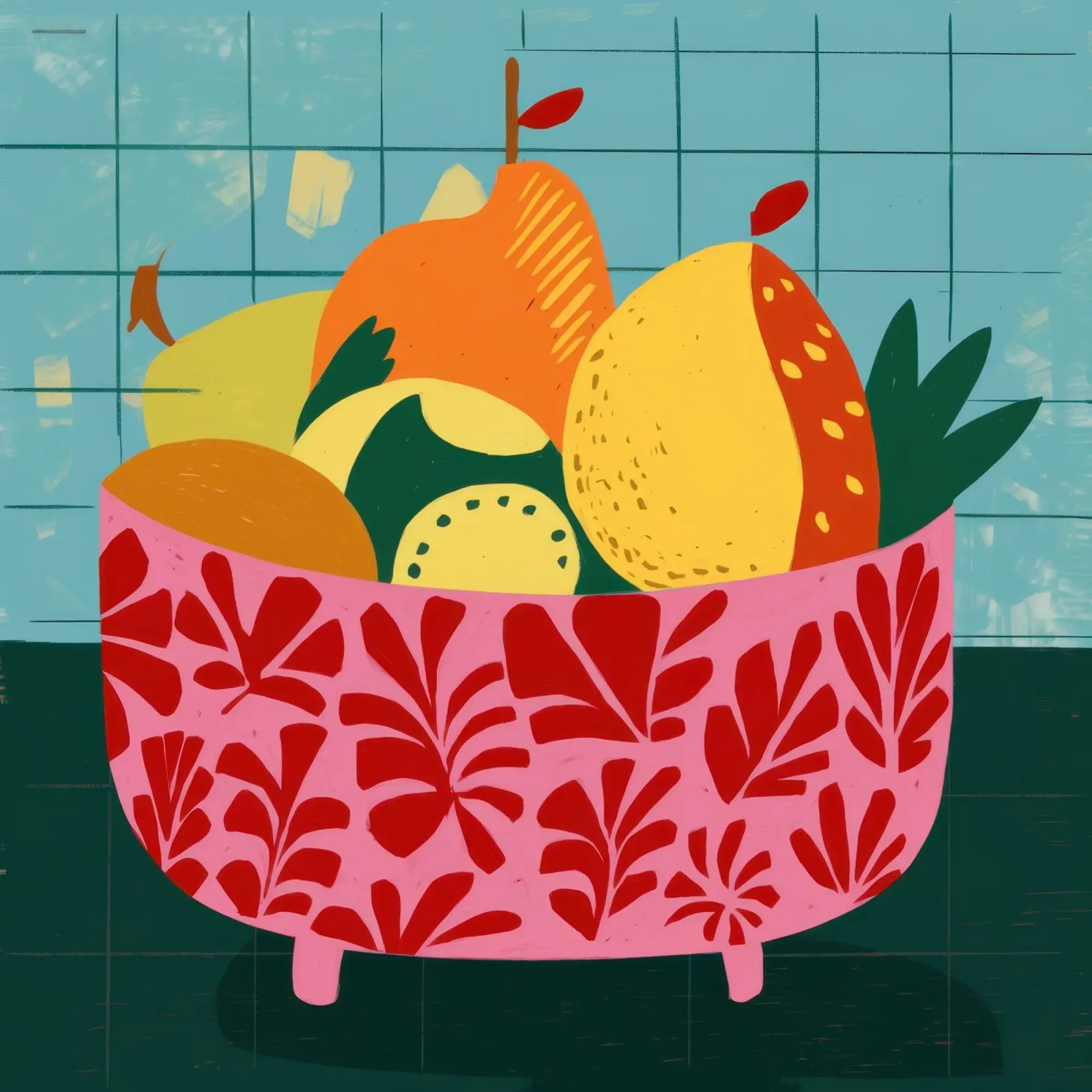 Misto di frutta vibrante tela con Cornice a cassetta da Trace Brush