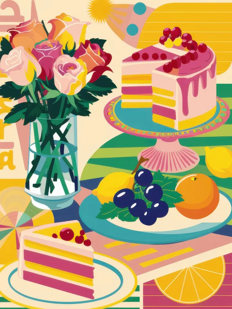 Mesa de postres Abundancia lienzo con Marco flotante de Selene Shade