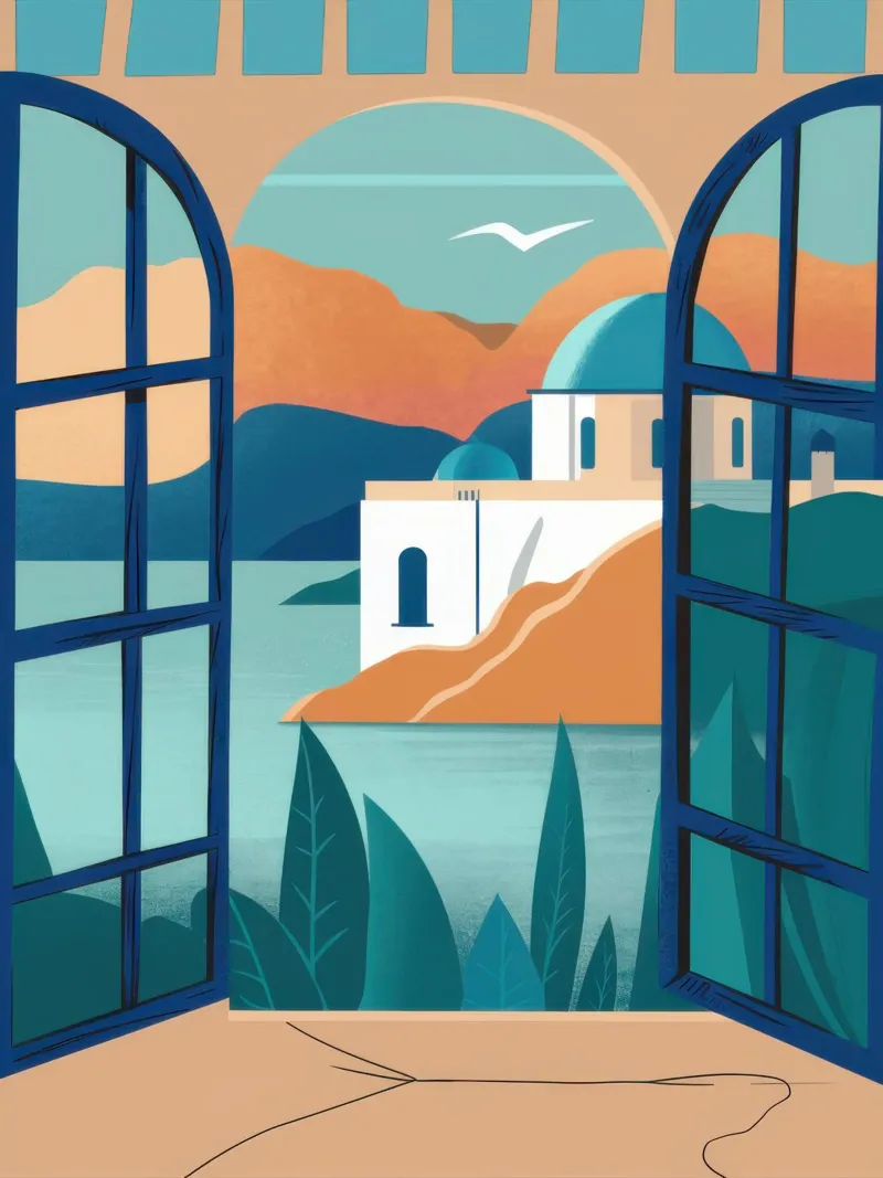 Finestra ad arco sul paradiso poster con telaio in alluminio da Thistle Bloom