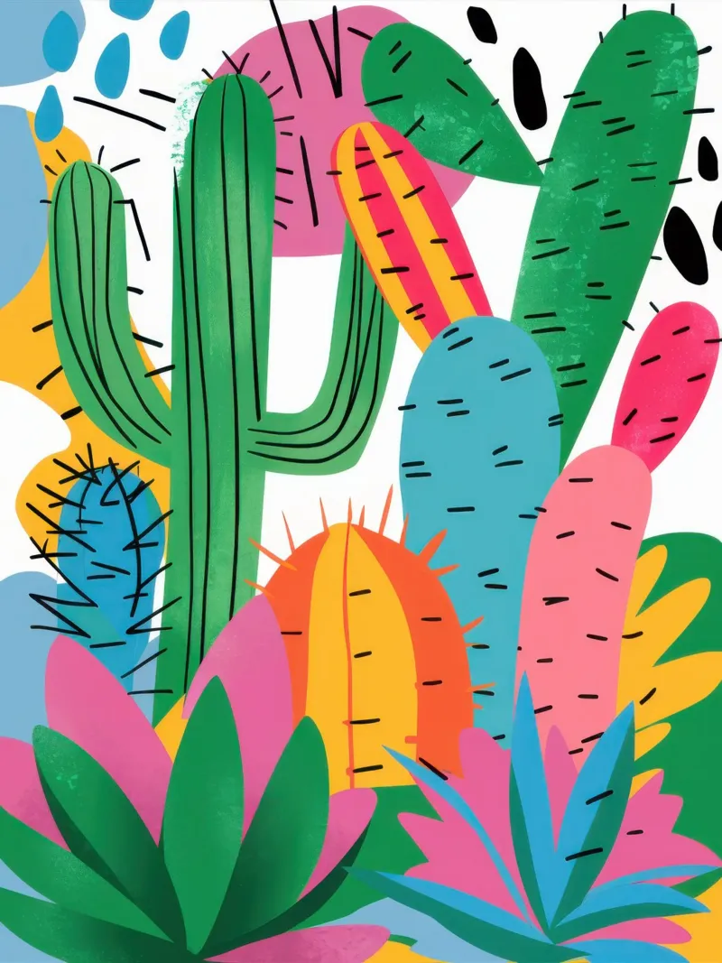 Levendige cactustuin canvas met Baklijst van Luna Aura