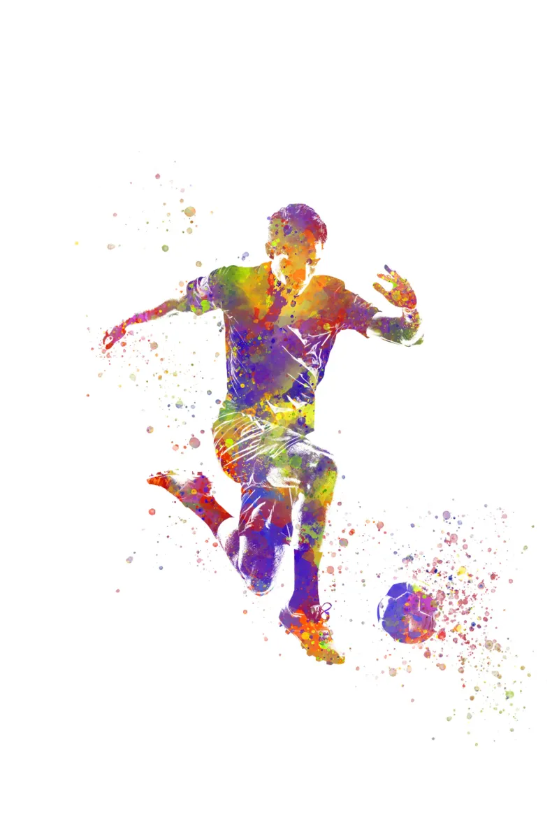 Giocatore di calcio ad acquerello poster con telaio in legno da ⚽ Sports Pulse