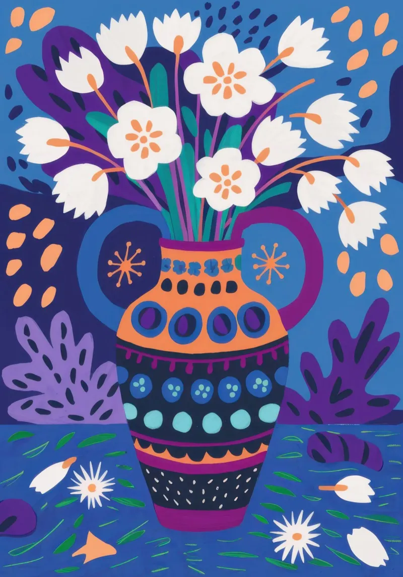 Verschnörkelte blaue Vase Hahnemühle von Obs Canvas