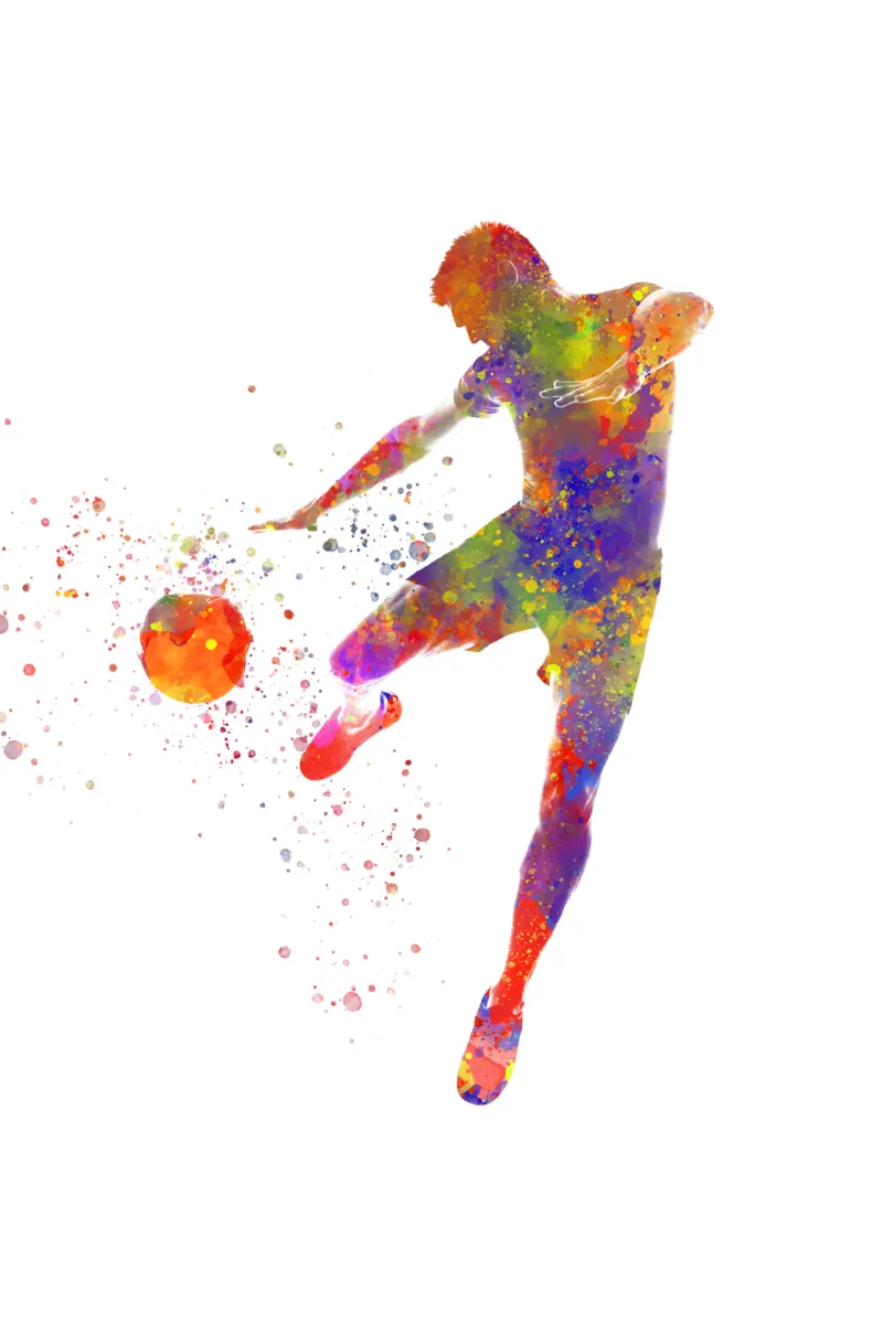 Giocatore di calcio ad acquerello poster con telaio in alluminio da ⚽ Sports Pulse