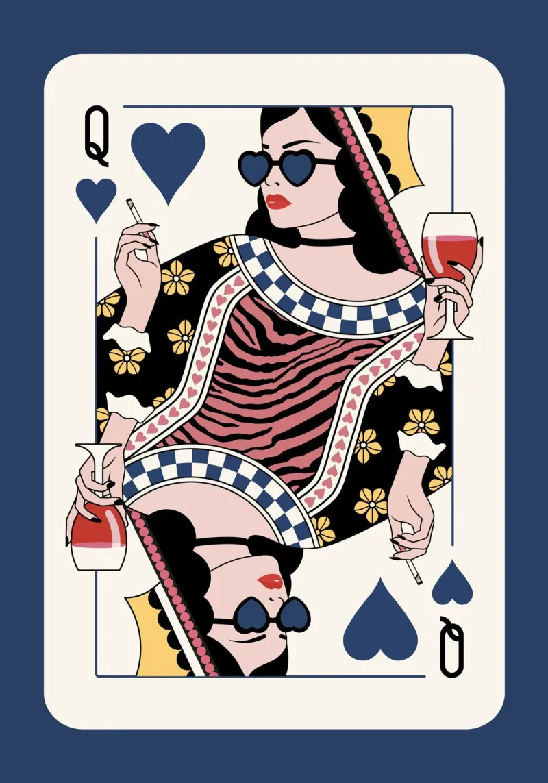 Queen Of Hearts - Black Blue and Red canvas with Floater frame by Asha Designs