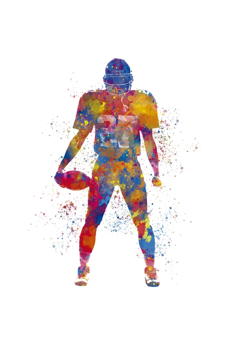 Giocatore di football americano in acquerello poster con telaio in alluminio da ⚽ Sports Pulse