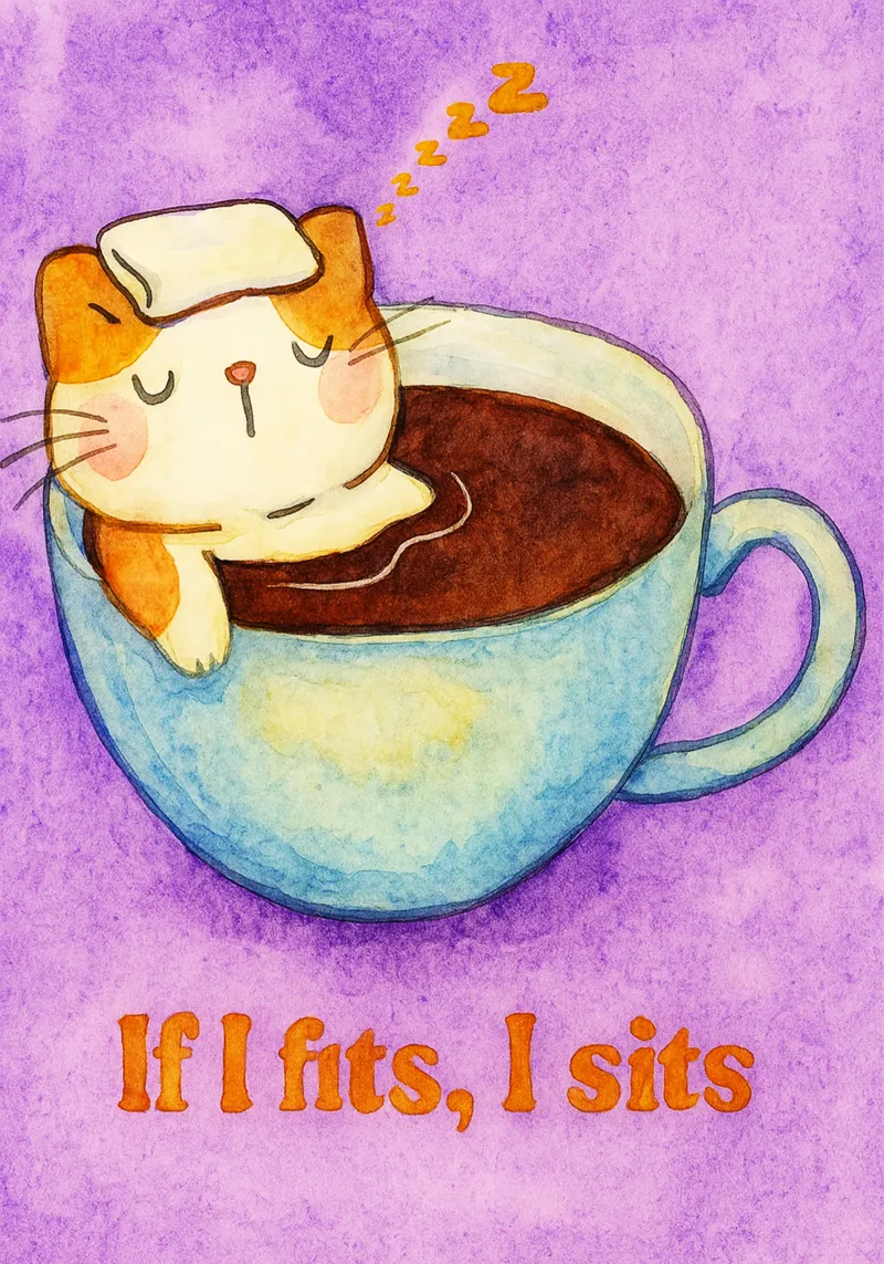 if i fits i sits cat art drawing canvas with Floater frame by pasadenan