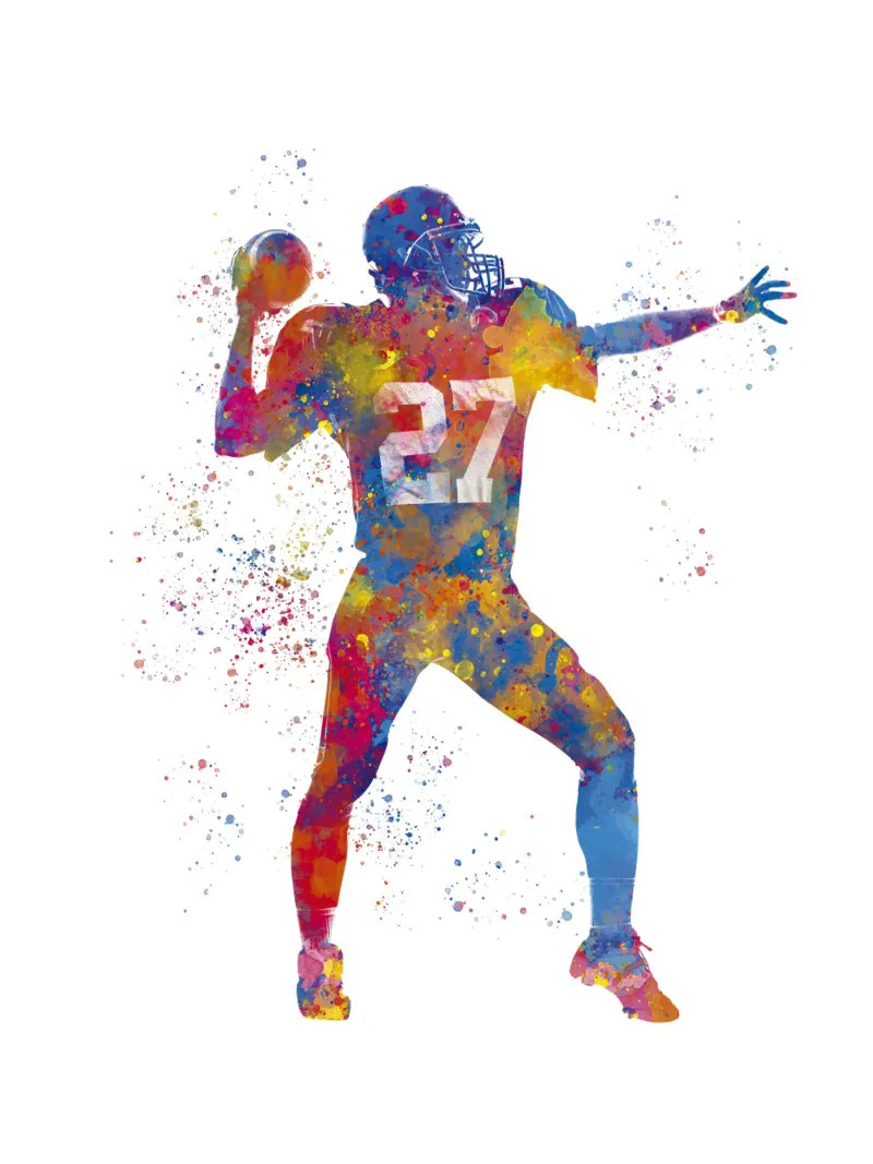 Giocatore di football americano in acquerello poster con telaio in alluminio da ⚽ Sports Pulse