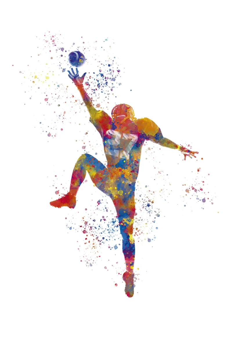 Giocatore di football americano in acquerello poster con telaio in plastica da ⚽ Sports Pulse