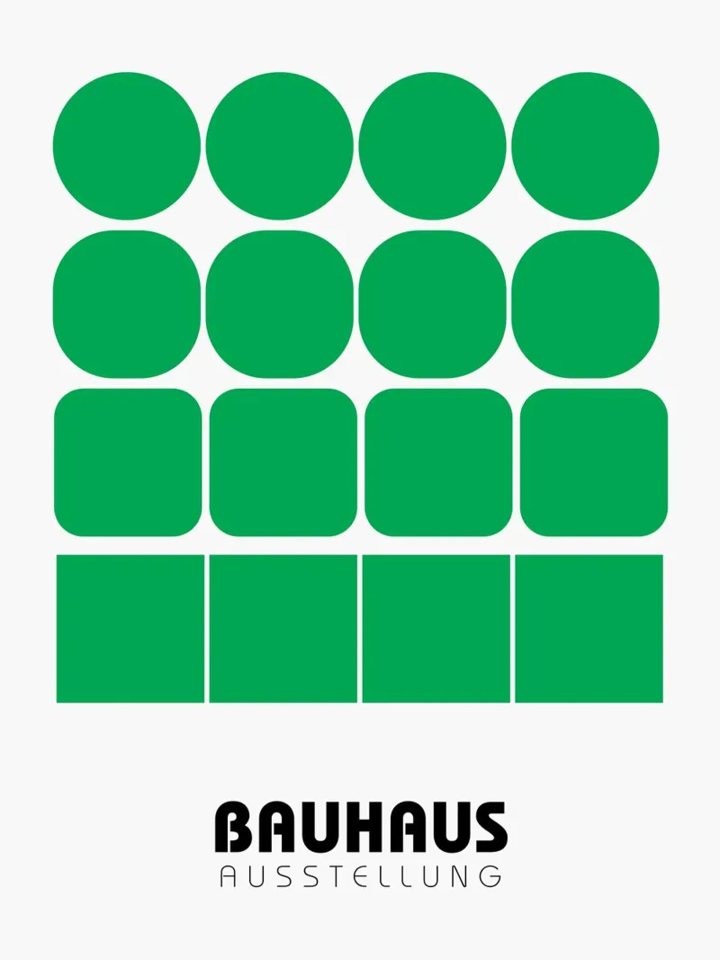 Griglia Bauhaus - Forme geometriche in verde poster con telaio in alluminio da Casa Calm