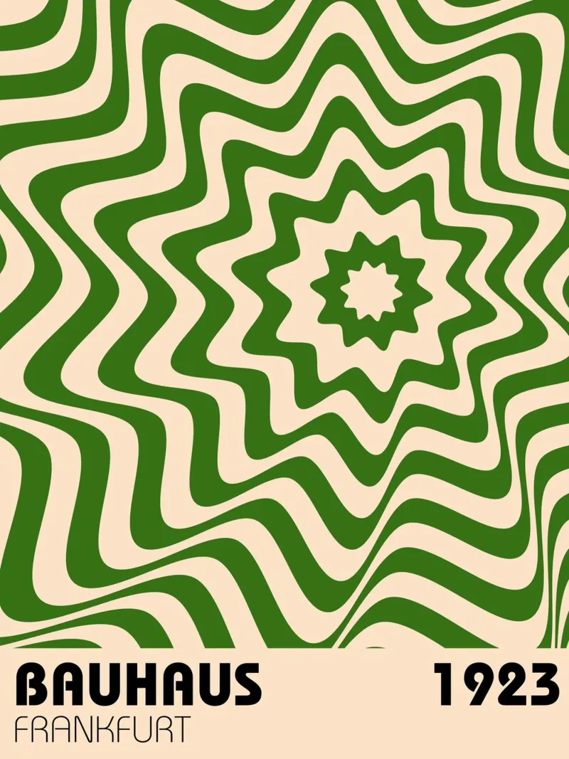 Bauhaus Wave Art - Poster retrò a stelle e strisce poster con telaio in legno da Casa Calm