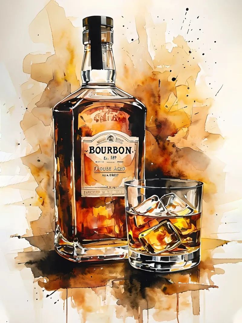 Bevanda al bourbon dipinto ad acquerello poster con telaio in alluminio da 🎁 ARTVI-SHOP