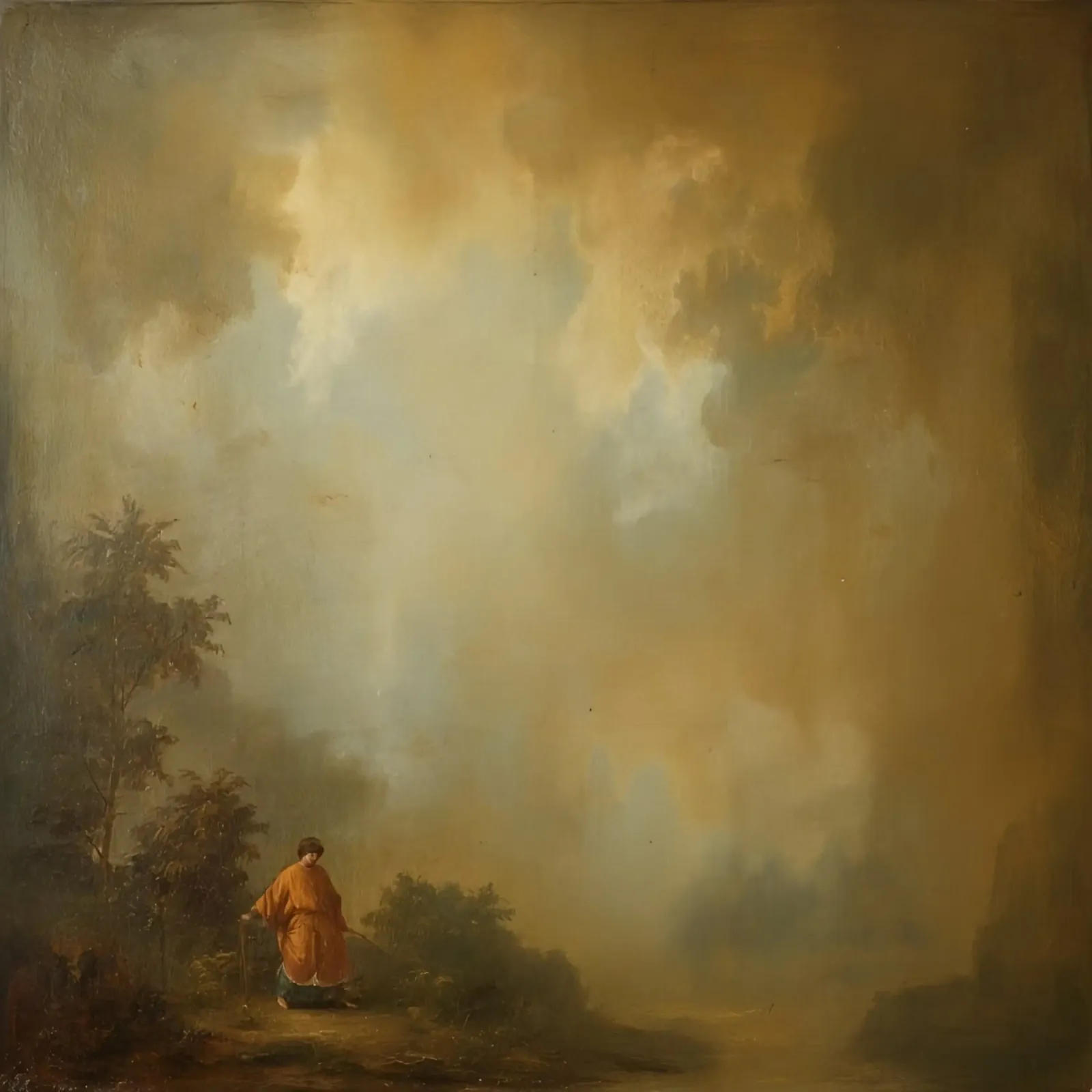 Man in Landscape with Clouded Sky Painting canvas with Floater frame by DesignDoodle