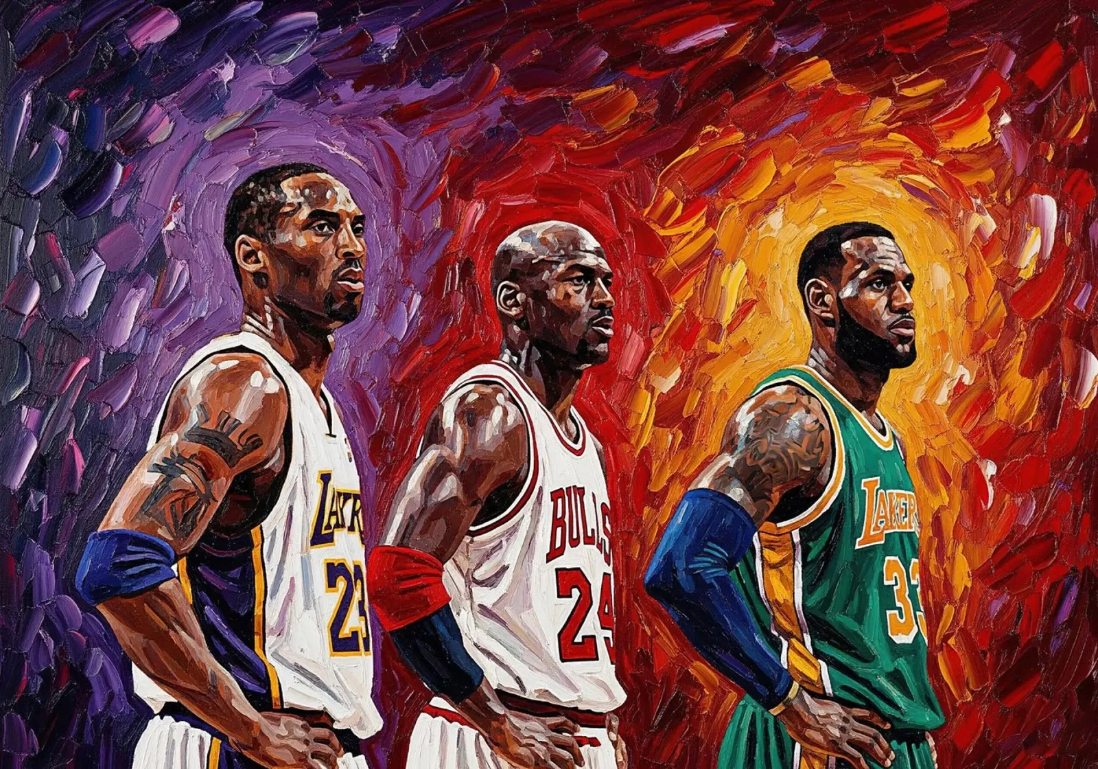 Kobe, Jordan, LeBron: una schiacciata in stile Van Gogh carta hahnemühle da willtahuyshop