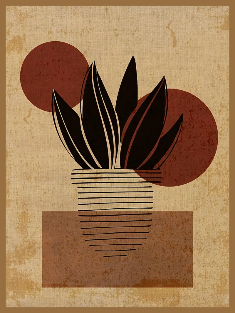 Abstract botanical plants poster with wooden frame by Edson Studio