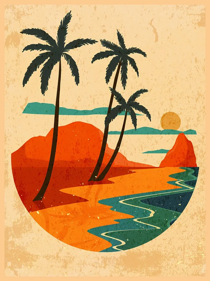 Poster per il tramonto sulla spiaggia poster con telaio in alluminio da Edson Studio