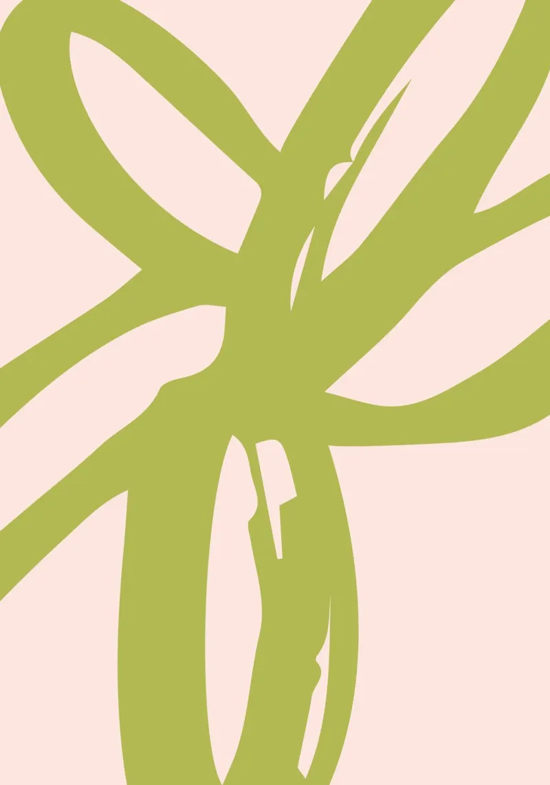 Organisches grünes Pinselstrich-Design auf weichem beigem Hintergrund Poster mit Holzrahmen von The Art Club
