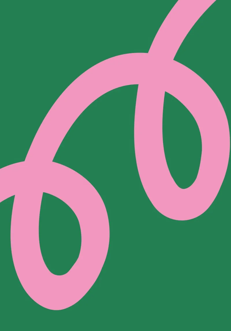 Abstract Minimalist Bold Pink Loop Lines on Deep Green hahnemühle by The Art Club