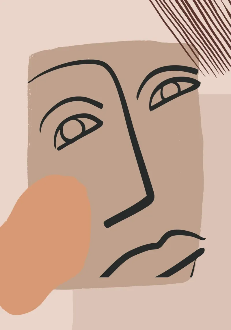 abstract face in lines x canvas by vintageshop