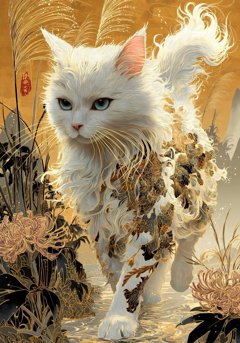 Gatto Ukiyo-e pellicola backlit da Pixel Pixie Dust