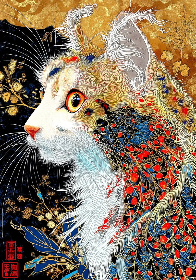 Gatto Ukiyo-e pellicola backlit da Pixel Pixie Dust