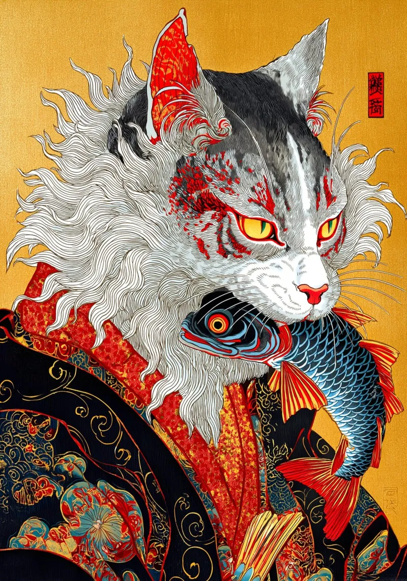 Gatto Ukiyo-e pellicola backlit da Pixel Pixie Dust