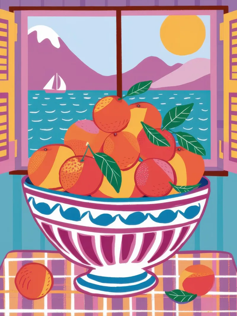 Finestra con ciotola di frutta poster da Mark Solaria