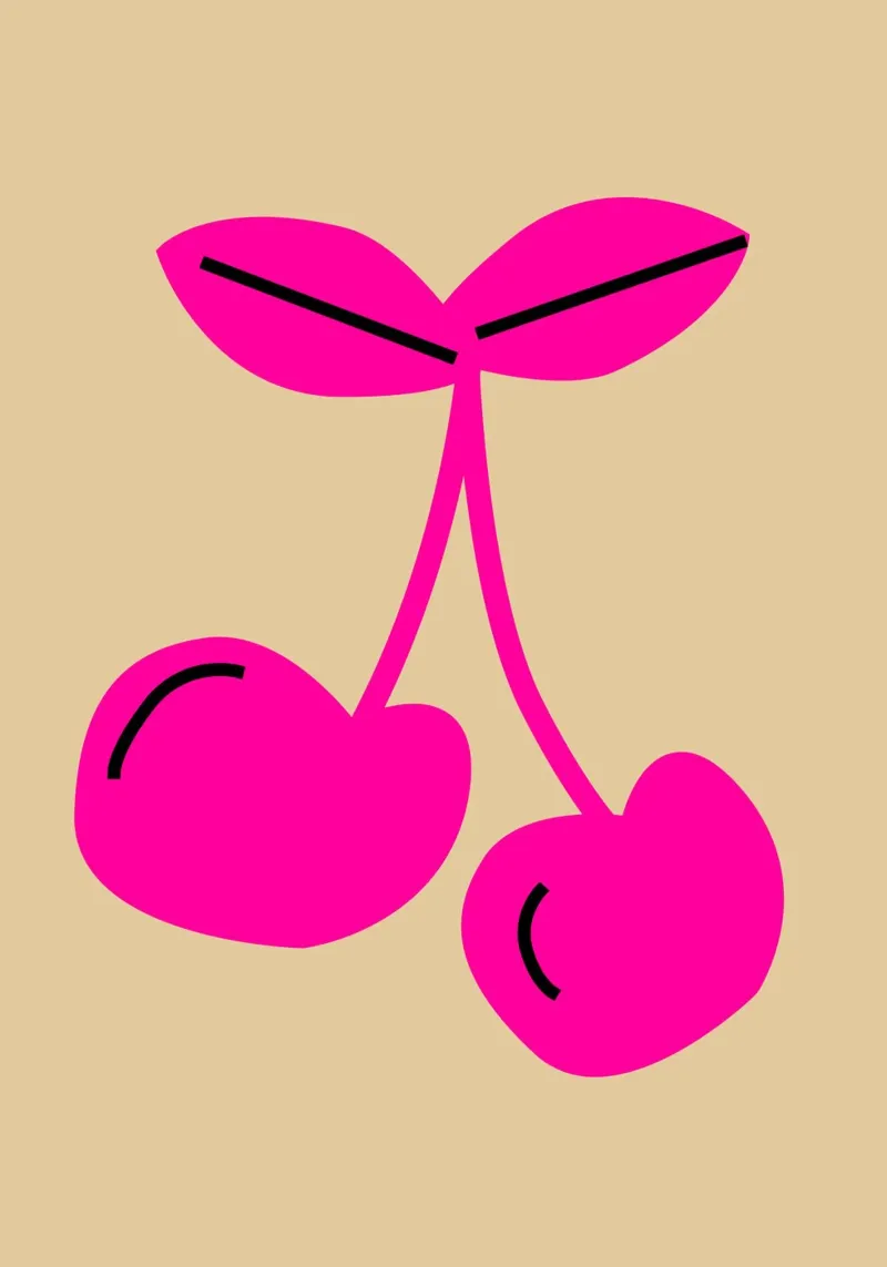 Hot Pink Cherry Pop Art - Design minimalista della frutta poster con telaio in plastica da homdeco