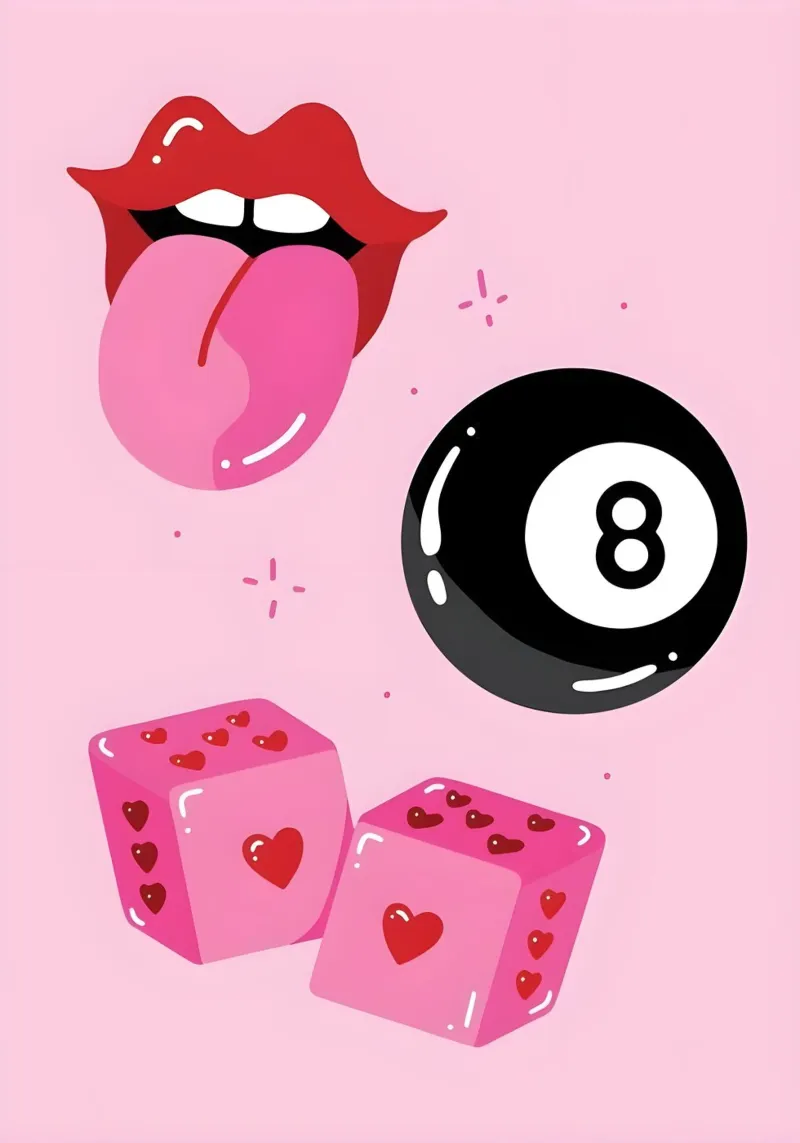 Retro Pop Art Vibes - Lips, 8 Ball & Heart Dice Print hahnemühle de homdeco