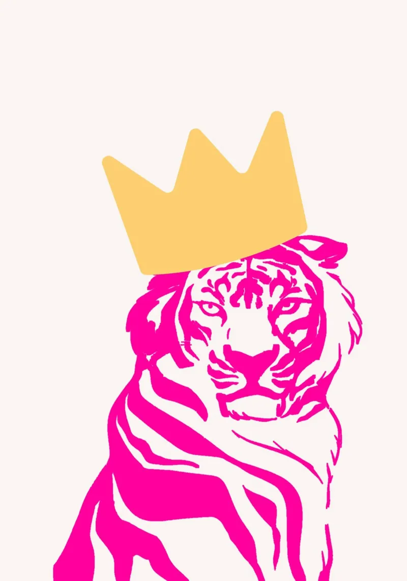 Vorstelijke roze tijger met kroon - Pop Art Wildlife Print canvas met Baklijst van homdeco