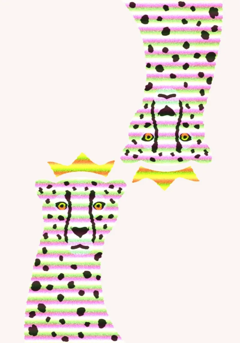 Regal Cheetah Pop Art - Gestreepte Roze & Groene Print canvas met Baklijst van homdeco