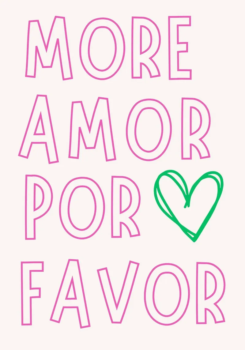 Meer Amor Por Favor - Roze & Groene Liefdes Art Print canvas met Baklijst van homdeco