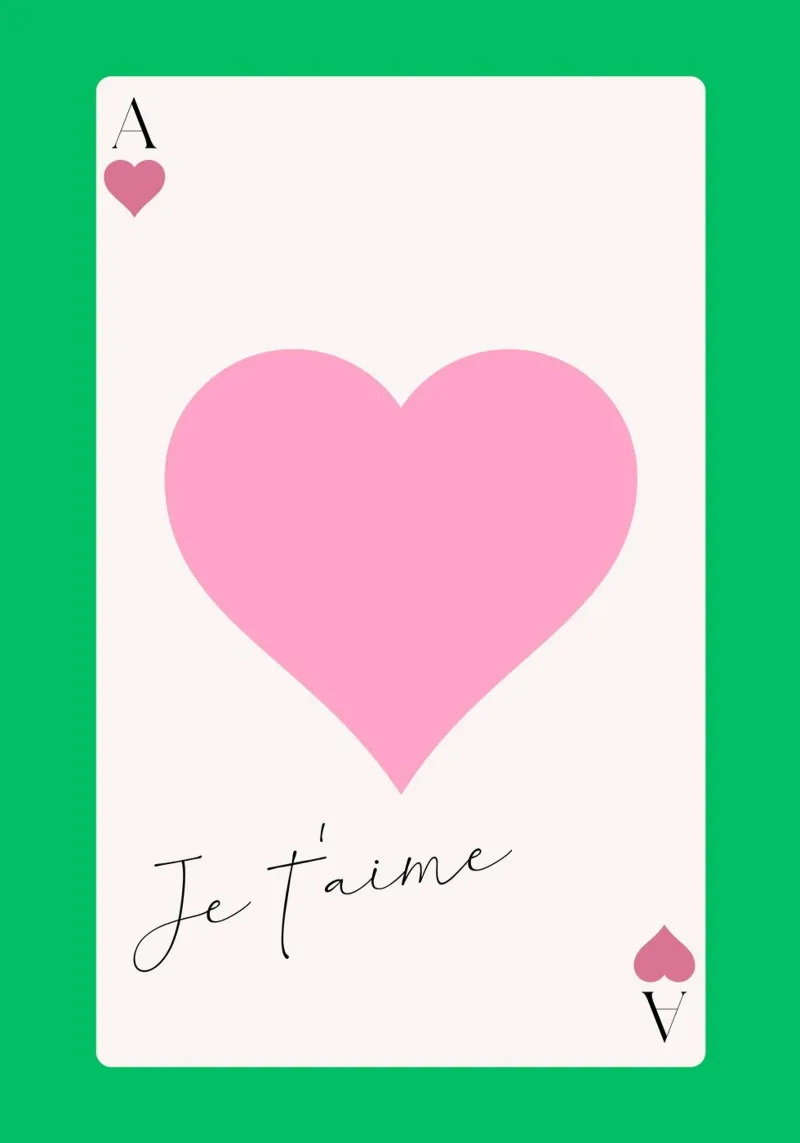 "Je t'aime" Harten aas - Franse liefde kunstdruk canvas met Baklijst van homdeco