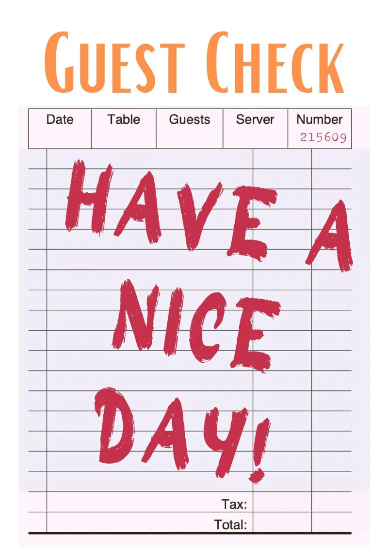 "Have a Nice Day" Guest Check - Retro Diner Pop Art poster con marco de plástico de homdeco