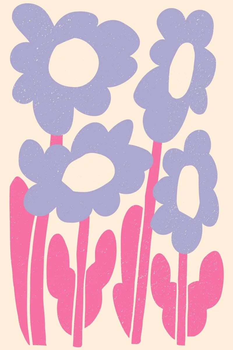 Abstrakter Blumengarten - Retro Lavendel & Rosa Druck Poster von homdeco