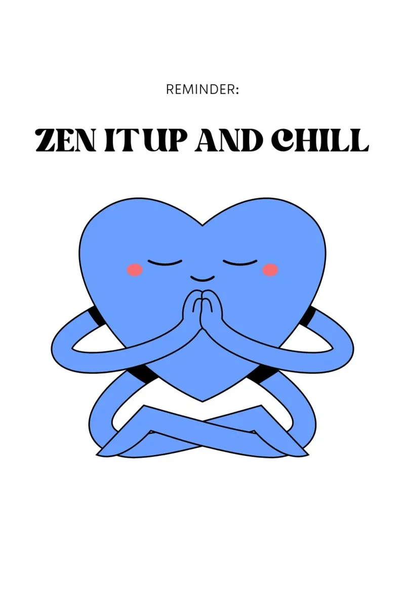 "Zen It Up And Chill" - Blauw Hart Meditatie Print canvas met Baklijst van homdeco