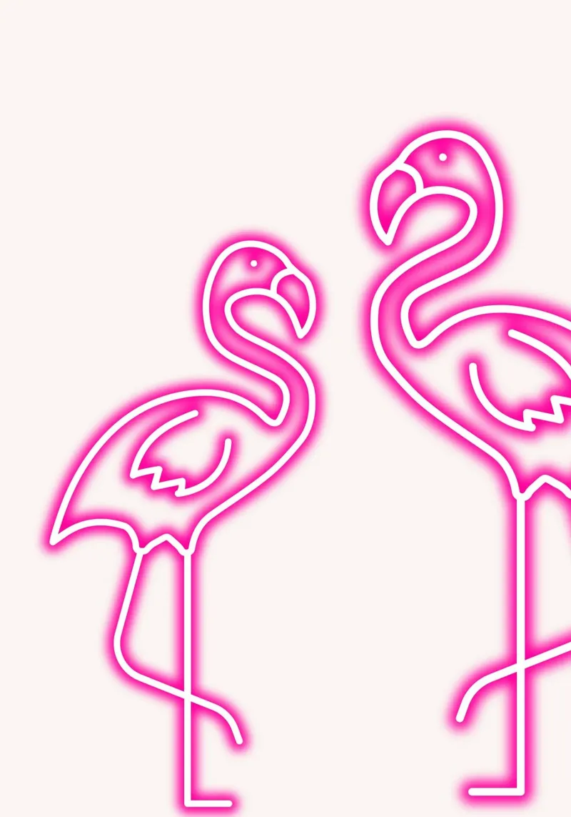 Neon Flamingo Duo - Tropical Pink Glow Art Print hahnemühle by homdeco