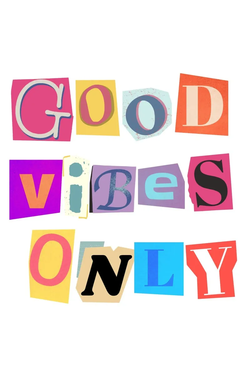 "Good Vibes Only" Cut-Out Collage - Retro Text Art alu-dibond by homdeco