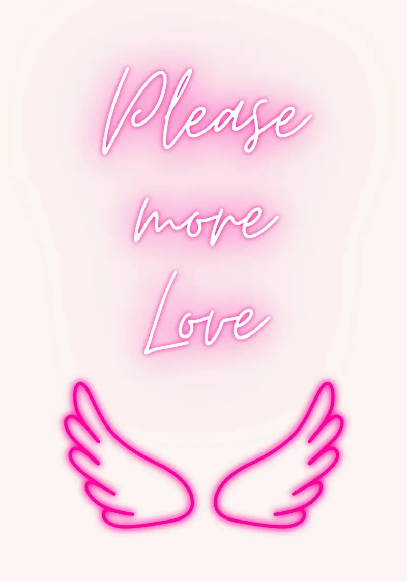 "Please More Love" Neon Wings - Aesthetic Digital Print canvas by homdeco