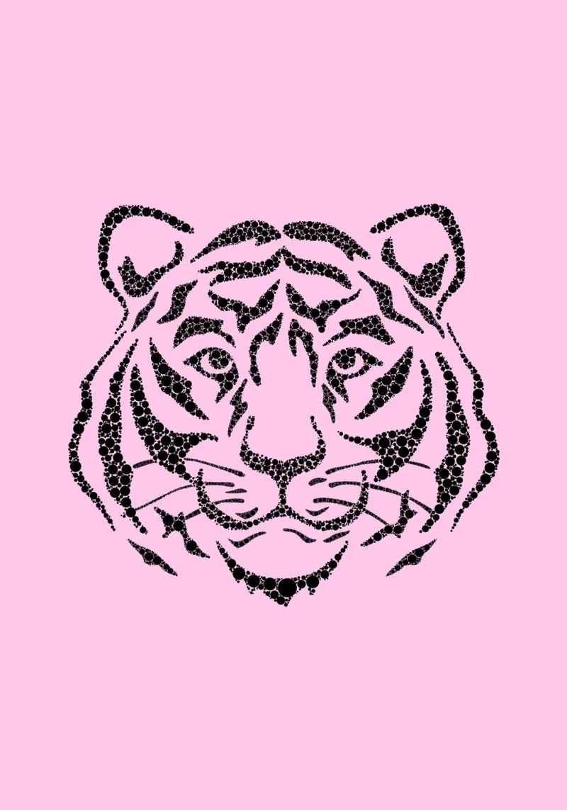 Gepixeleerd tijgerkopje - Roze & Zwart Moderne Kunstdruk canvas met Baklijst van homdeco