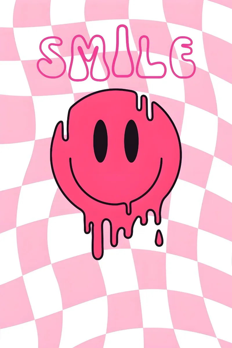 Smiley fuso "Smile" - Stampa a scacchiera rosa ondulata poster da homdeco
