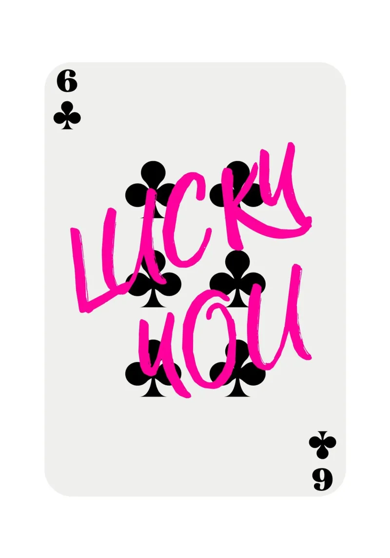 "Lucky You" Clubs Kaart - Roze & Zwart Pop Art Print canvas met Baklijst van homdeco