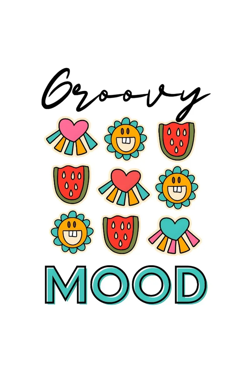 Groovy Mood - Stampa d'arte pop estiva retrò poster con telaio in legno da homdeco