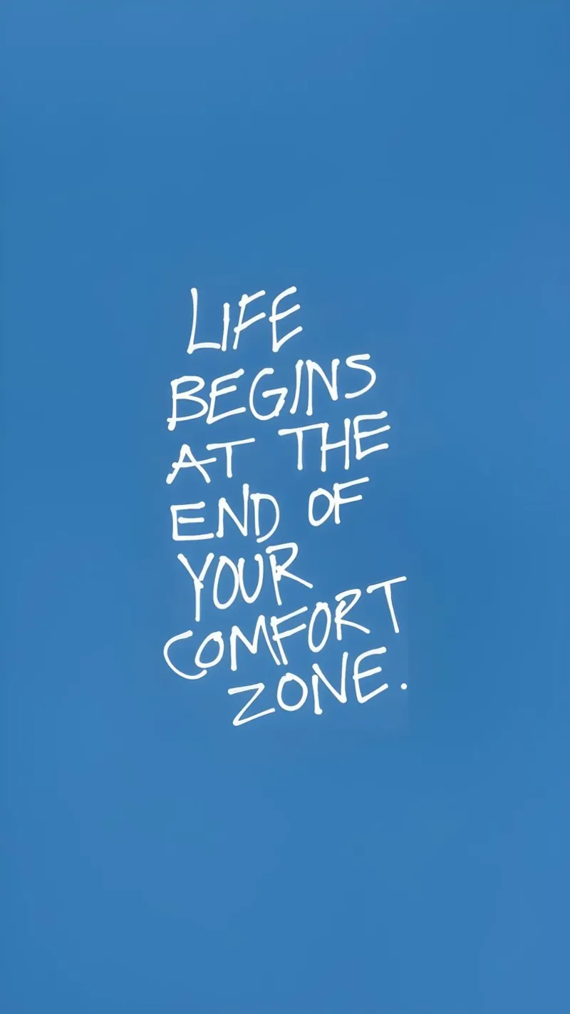 "Das Leben beginnt in der Komfortzone" - Blauer Motivationsdruck Poster mit Holzrahmen von homdeco