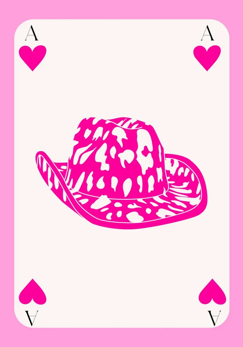 As de Corazones Sombrero de Vaquera Rosa - Western Pop Art Print lienzo con Marco flotante de homdeco