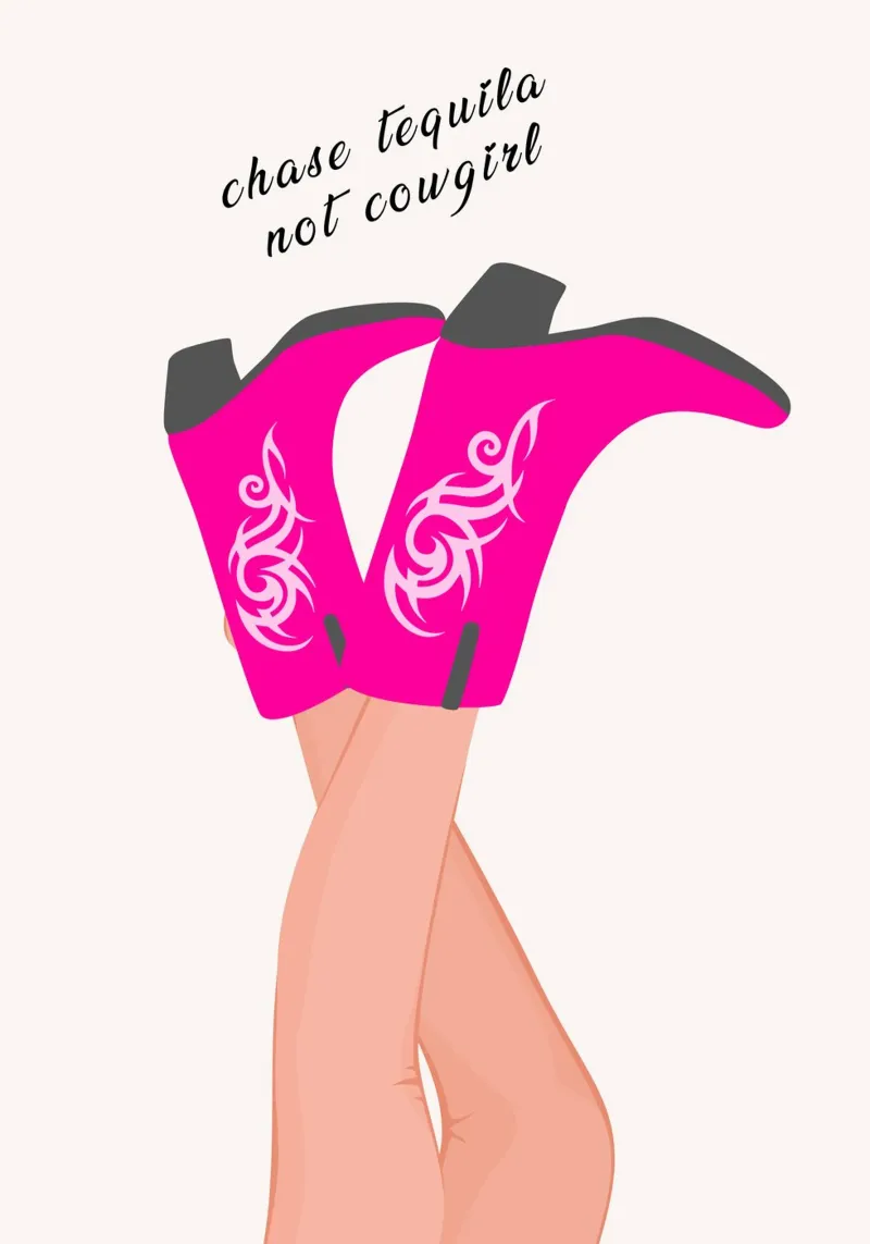 Chase Tequila Not Cowgirl - Roze Laarzen Kunstdruk canvas met Baklijst van homdeco
